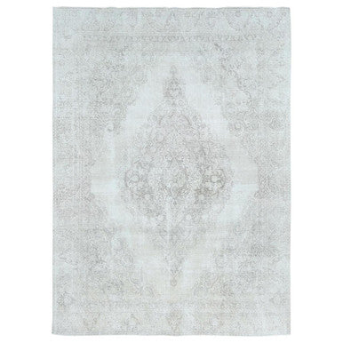 Overdyed & Vintage Worn Wool Hand Knotted Rug Ivory Ivory 8.10X12.4 -O081689