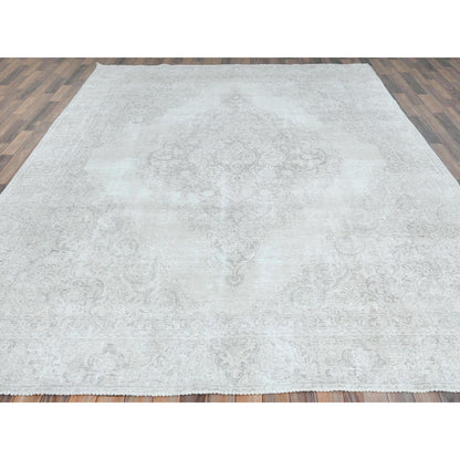 Overdyed & Vintage Worn Wool Hand Knotted Rug Ivory Ivory 8.10X12.4 -O081689