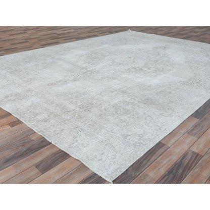Overdyed & Vintage Worn Wool Hand Knotted Rug Ivory Ivory 8.10X12.4 -O081689