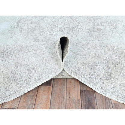 Overdyed & Vintage Worn Wool Hand Knotted Rug Ivory Ivory 8.10X12.4 -O081689