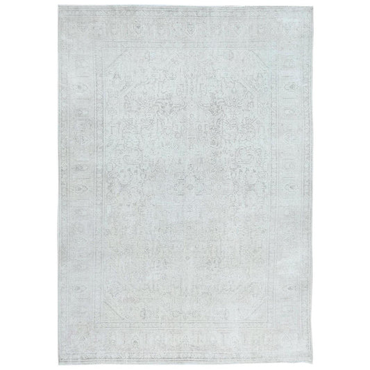 Overdyed & Vintage Worn Wool Hand Knotted Rug Ivory Ivory 8.0X11.2 -O081690