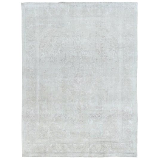 Overdyed & Vintage Worn Wool Hand Knotted Rug Ivory Ivory 9.5X12.6 -O081691