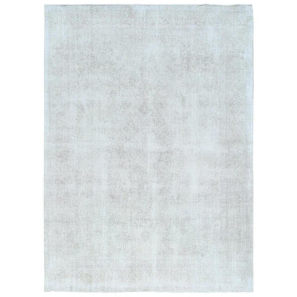 Overdyed & Vintage Worn Wool Hand Knotted Rug Ivory Ivory 9.4X13.0 -O081692