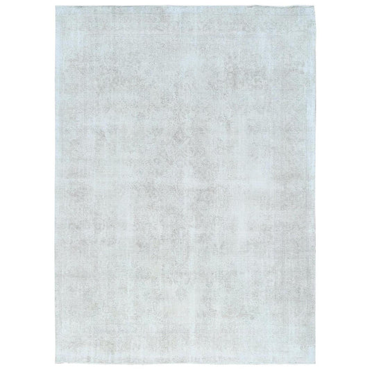 Overdyed & Vintage Worn Wool Hand Knotted Rug Ivory Ivory 9.4X13.0 -O081692