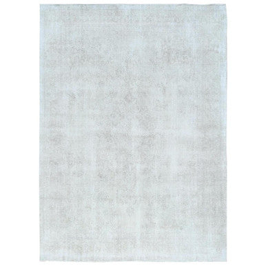 Overdyed & Vintage Worn Wool Hand Knotted Rug Ivory Ivory 9.4X13.0 -O081692