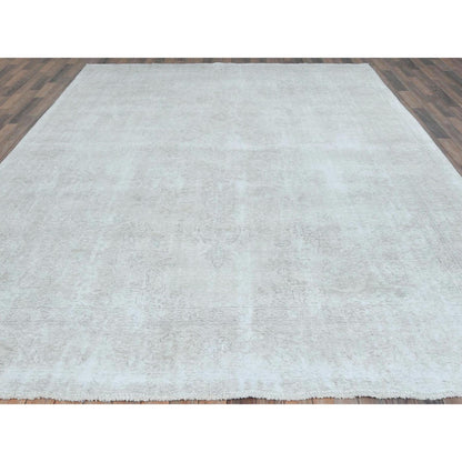 Overdyed & Vintage Worn Wool Hand Knotted Rug Ivory Ivory 9.4X13.0 -O081692