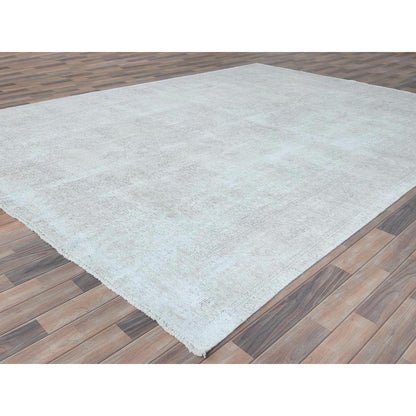 Overdyed & Vintage Worn Wool Hand Knotted Rug Ivory Ivory 9.4X13.0 -O081692