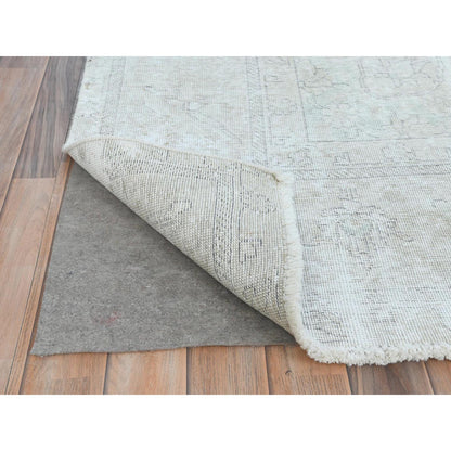 Overdyed & Vintage Worn Wool Hand Knotted Rug Ivory Ivory 9.4X13.0 -O081692