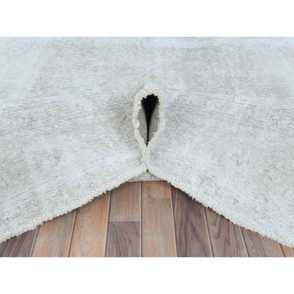 Overdyed & Vintage Worn Wool Hand Knotted Rug Ivory Ivory 9.4X13.0 -O081692