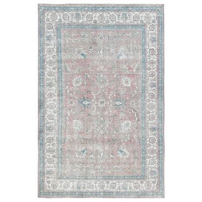 Overdyed & Vintage Worn Wool Hand Knotted Rug Red Ivory 7.0X10.8 -O081695