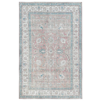 Overdyed & Vintage Worn Wool Hand Knotted Rug Red Ivory 7.0X10.8 -O081695