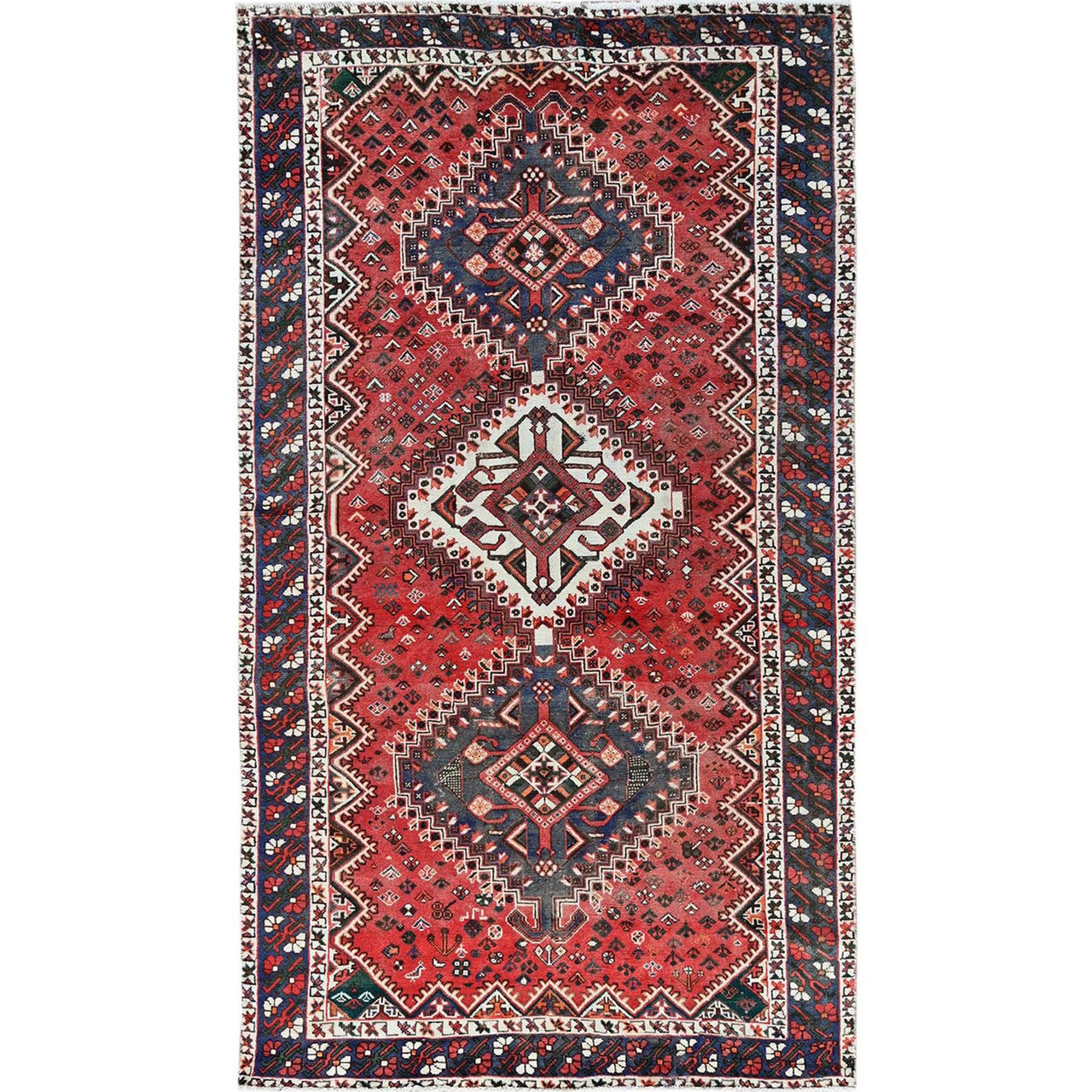 Overdyed & Vintage Wool Hand Knotted Rug Red 5.3x9.7 -O0816