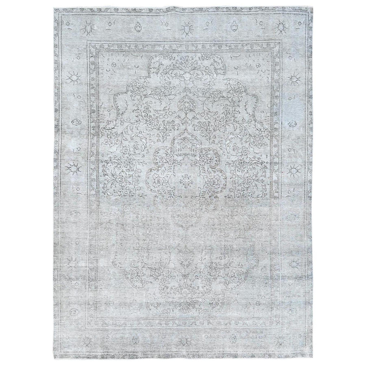 Ivory 8'2" x 11'2" Overdyed & Vintage Worn Hand knotted Wool Rug - Sku: O081704