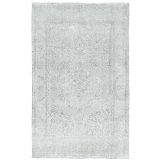 Overdyed & Vintage Worn Wool Hand Knotted Rug Ivory Ivory 6.2X10.3 -O081707