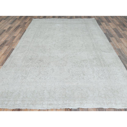 Overdyed & Vintage Worn Wool Hand Knotted Rug Ivory Ivory 6.2X10.3 -O081707