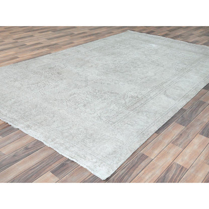 Overdyed & Vintage Worn Wool Hand Knotted Rug Ivory Ivory 6.2X10.3 -O081707