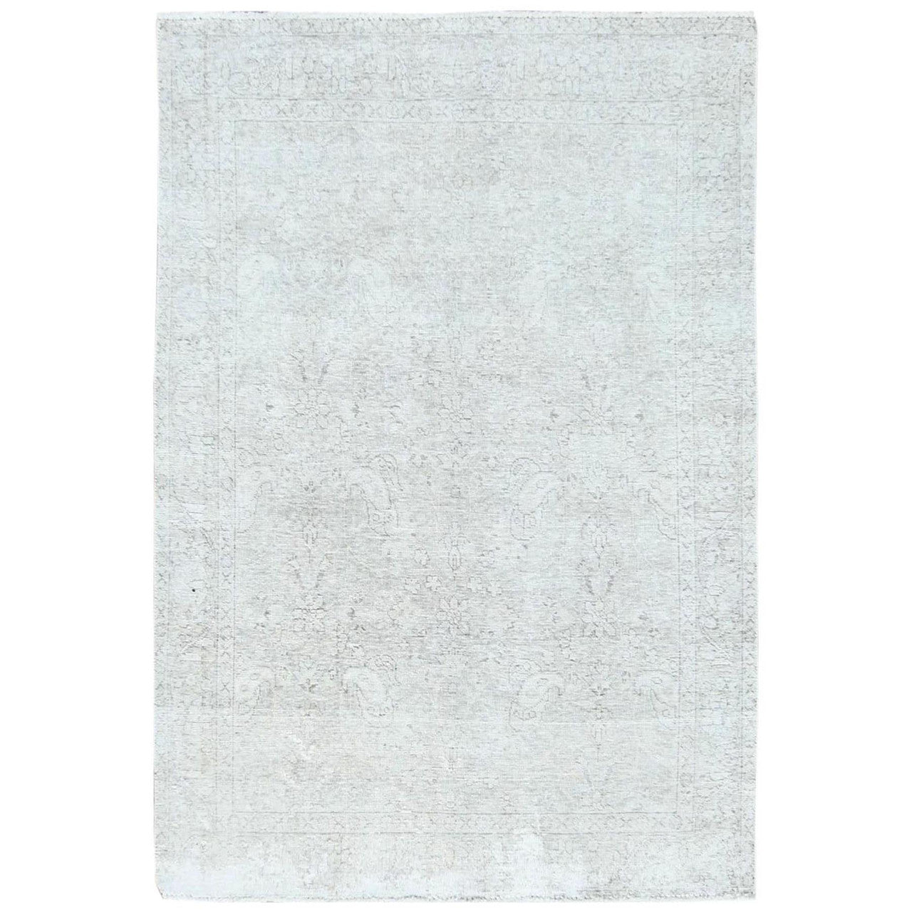 Ivory 4'8" x 6'2" Overdyed & Vintage Worn Hand knotted Wool Rug - Sku: O081714