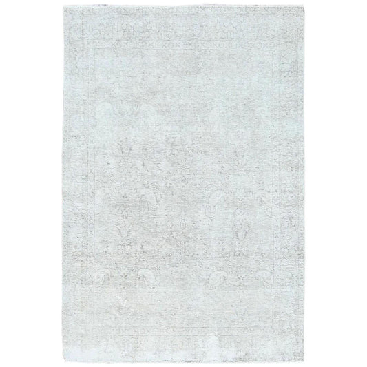 Overdyed & Vintage Worn Wool Hand Knotted Rug Ivory Ivory 4.8X6.2 -O081714