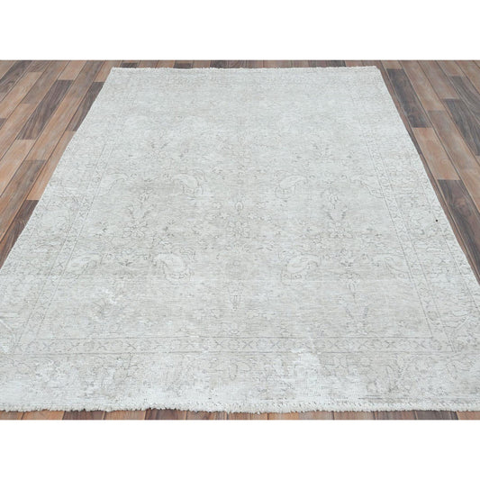 Overdyed & Vintage Worn Wool Hand Knotted Rug Ivory Ivory 4.8X6.2 -O081714