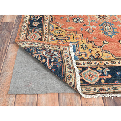Tribal & Geometric Wool Hand Knotted Rug Orange Midnight Blue 4.0X5.10 -O081726