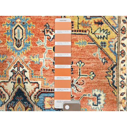Tribal & Geometric Wool Hand Knotted Rug Orange Midnight Blue 4.0X5.10 -O081726