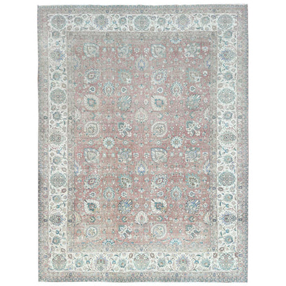 Overdyed & Vintage Worn Wool Hand Knotted Rug Red Ivory 11.1X14.7 -O081742