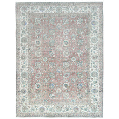 Overdyed & Vintage Worn Wool Hand Knotted Rug Red Ivory 11.1X14.7 -O081742