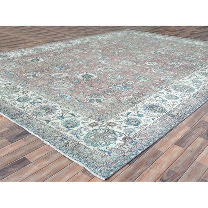 Overdyed & Vintage Worn Wool Hand Knotted Rug Red Ivory 11.1X14.7 -O081742