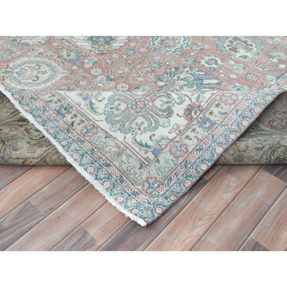 Overdyed & Vintage Worn Wool Hand Knotted Rug Red 11.1x14.7 -O081742