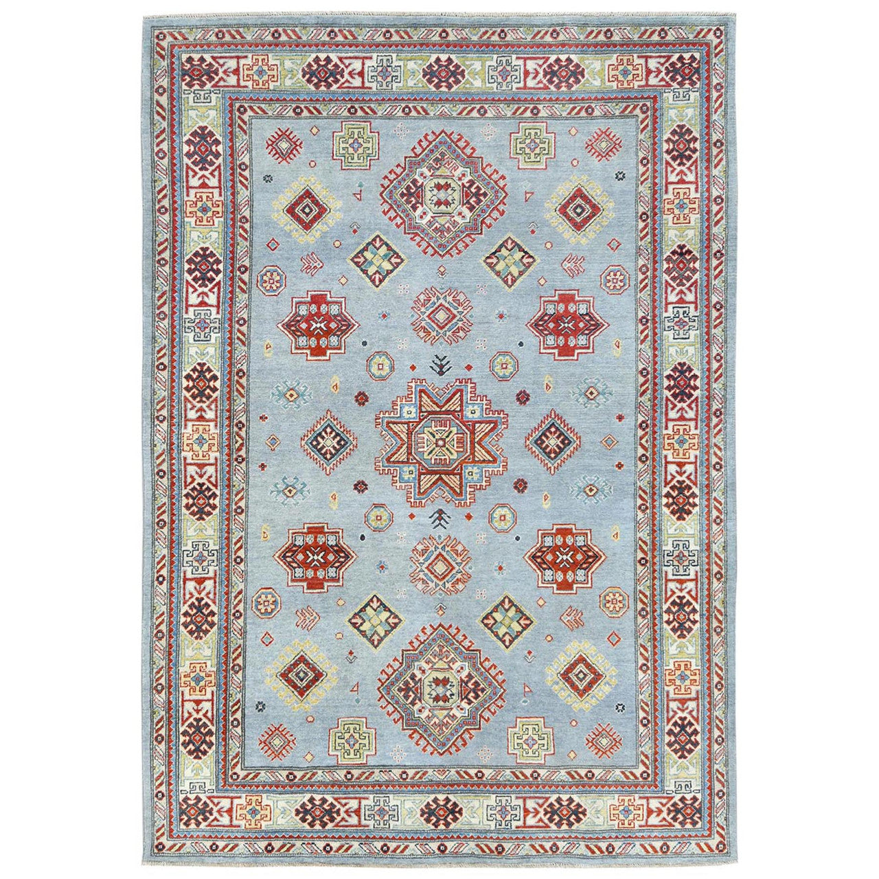 Blue 6'1" x 8'9" Tribal & Geometric Hand knotted Wool Rug - Sku: O081754