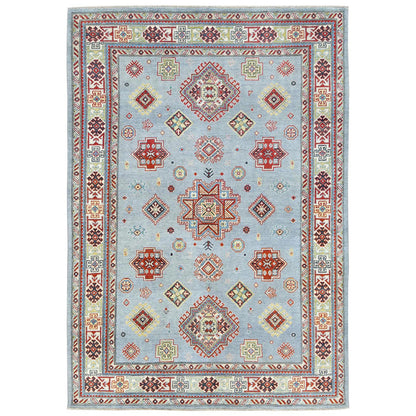 Tribal & Geometric Wool Hand Knotted Rug Blue Ivory 6.1X8.9 -O081754