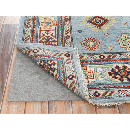 Tribal & Geometric Wool Hand Knotted Rug Blue Ivory 6.1X8.9 -O081754