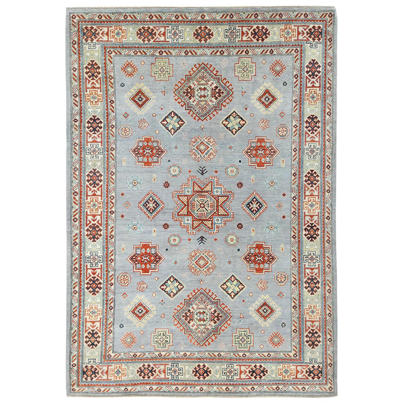 Gray 6'2" x 8'9" Tribal & Geometric Hand knotted Wool Rug - Sku: O081755