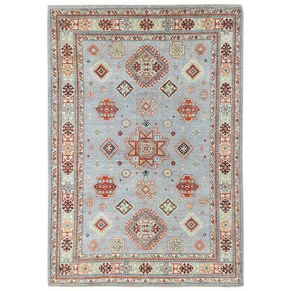 Tribal & Geometric Wool Hand Knotted Rug Grey Ivory 6.2X8.9 -O081755