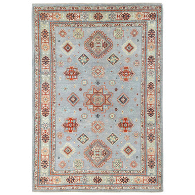 Tribal & Geometric Wool Hand Knotted Rug Grey Ivory 6.2X8.9 -O081755