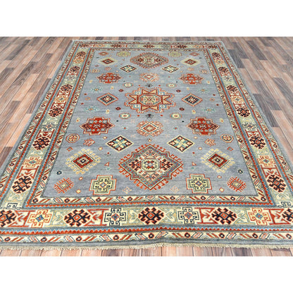 Tribal & Geometric Wool Hand Knotted Rug Grey Ivory 6.2X8.9 -O081755