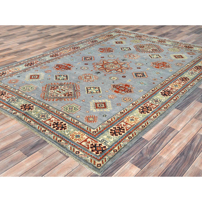 Tribal & Geometric Wool Hand Knotted Rug Grey Ivory 6.2X8.9 -O081755