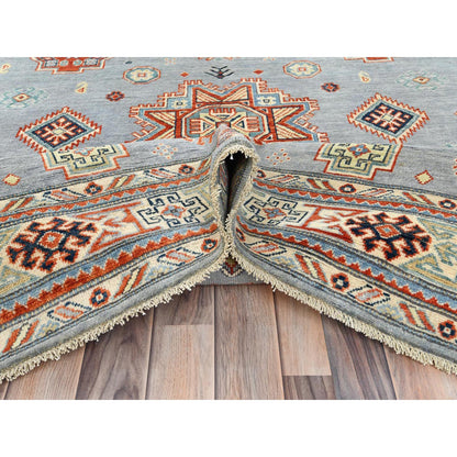 Tribal & Geometric Wool Hand Knotted Rug Grey Ivory 6.2X8.9 -O081755