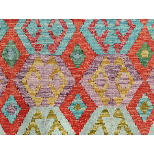 Flat Weave Wool Hand Woven Rug Multicolored Ivory 10.0X16.0 -O081782