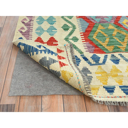 Flat Weave Wool Hand Woven Rug Multicolored Ivory 10.0X16.0 -O081782
