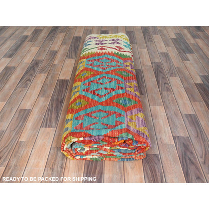 Flat Weave Wool Hand Woven Rug Multicolored Ivory 10.0X16.0 -O081782