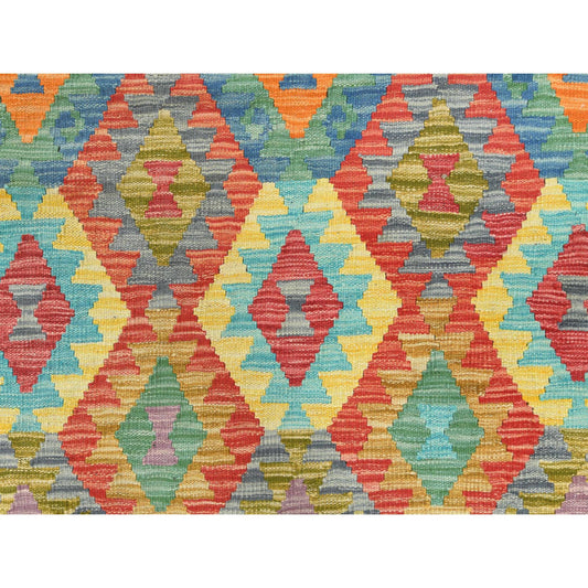 Flat Weave Wool Hand Woven Rug Multicolored Ivory 10.3X16.1 -O081784