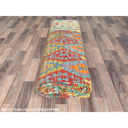 Flat Weave Wool Hand Woven Rug Multicolored Ivory 10.3X16.1 -O081784