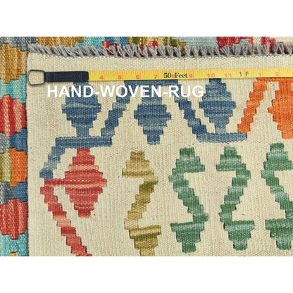 Flat Weave Wool Hand Woven Rug Multicolored Ivory 10.3X16.1 -O081784