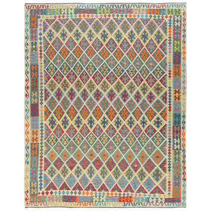 Flat Weave Wool Hand Woven Rug Multicolored Ivory 10.2X12.9 -O081791