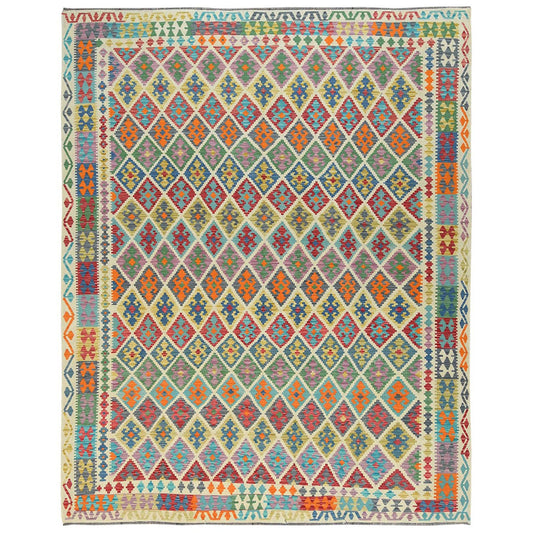 Flat Weave Wool Hand Woven Rug Multicolored Ivory 10.2X12.9 -O081791