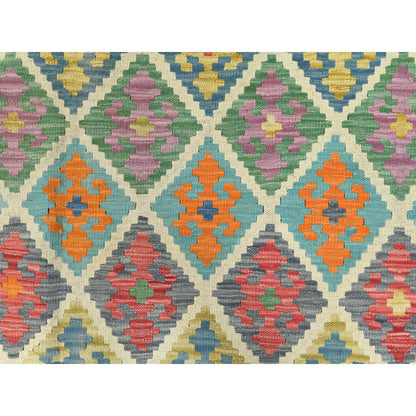 Flat Weave Wool Hand Woven Rug Multicolored Ivory 10.2X12.9 -O081791