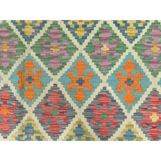 Flat Weave Wool Hand Woven Rug Multicolored Ivory 10.2X12.9 -O081791
