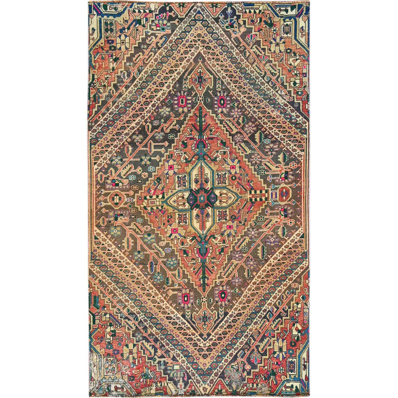 Overdyed & Vintage Wool Hand Knotted Rug Red 4.3x7.6 -O0817