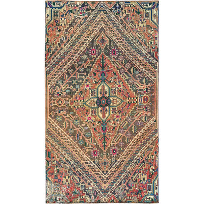 Overdyed & Vintage Wool Hand Knotted Rug Red 4.3x7.6 -O0817
